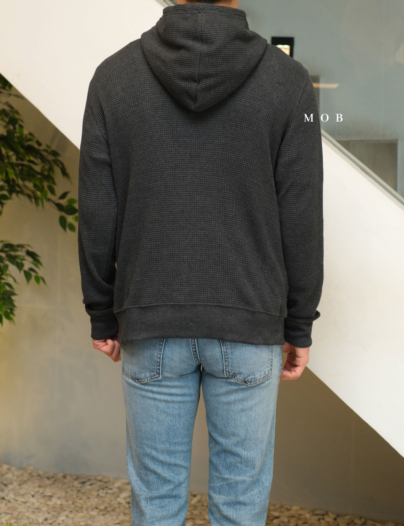 ONHOD08002 Waffle Pullover Hoodie Black Grey