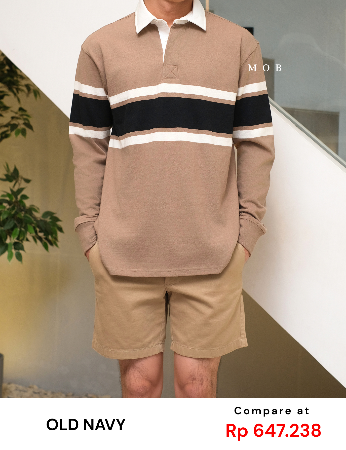 ONPLS01002A Rugby Polo LS Earth Brown Stripe