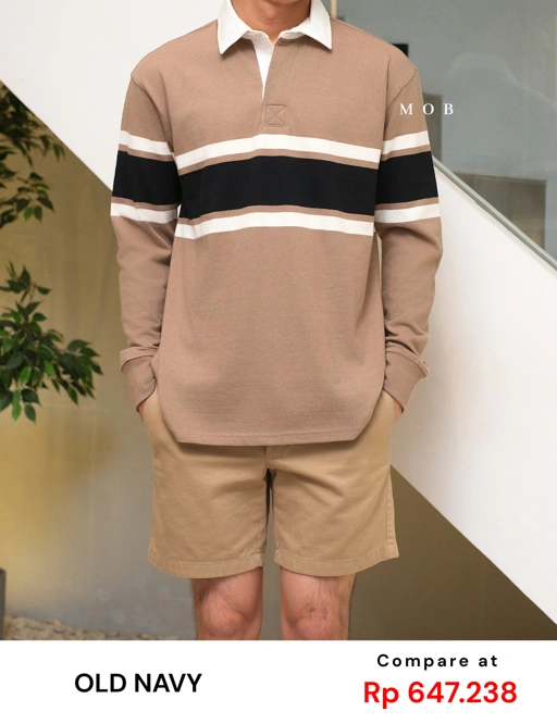 Image of ONPLS01002A Rugby Polo LS Earth Brown Stripe