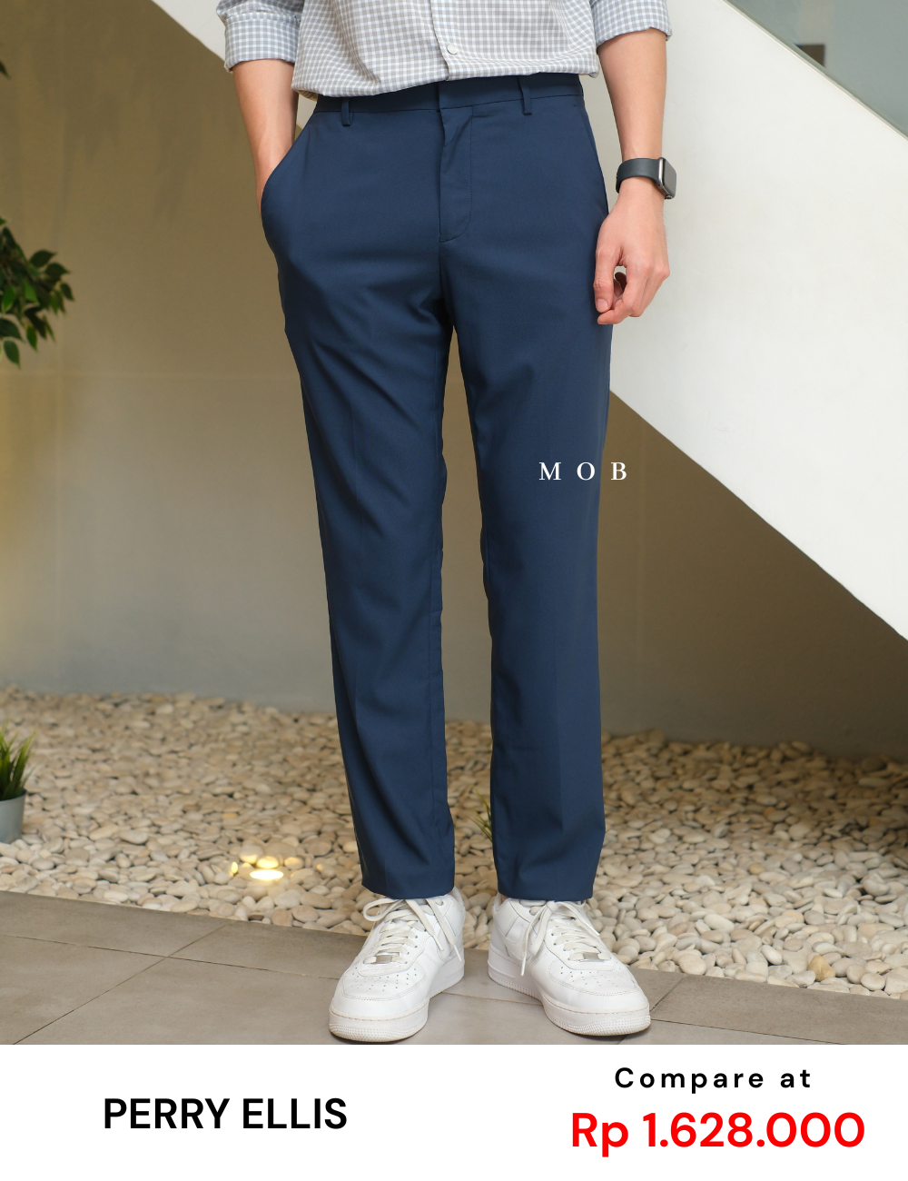 PEPT01001A Very Slim Tech Portfolio Pants Navy Blue (Back zipper)