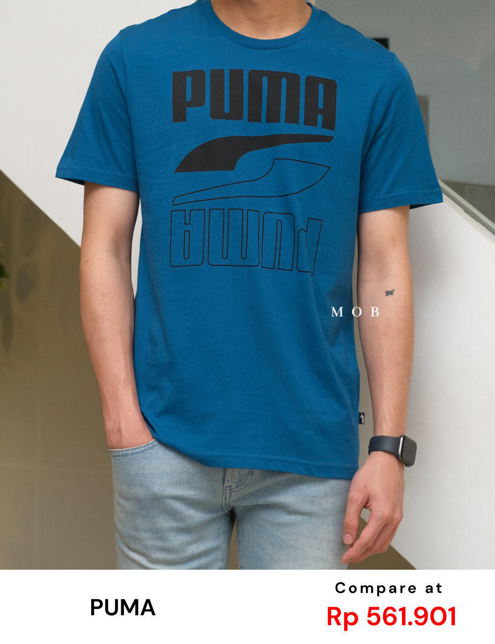 PMSST09013A Rebel Double Script Logo SS Tee Coastal Blue