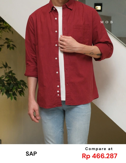 Image of SPLSS01002 Linen LS Shirt Brick Red