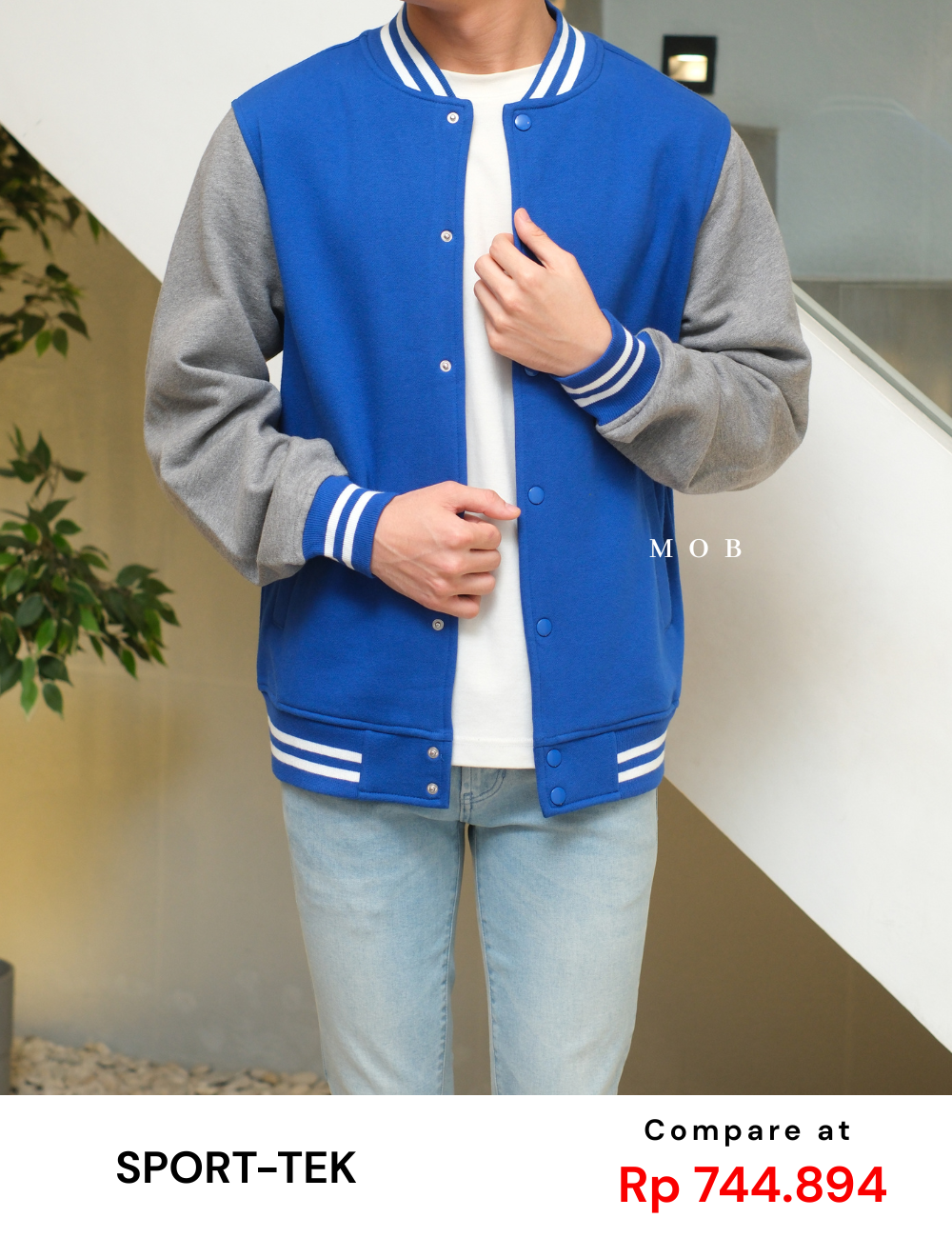 STVR02001 Fleece Letterman Varsity Jacket Blue Grey