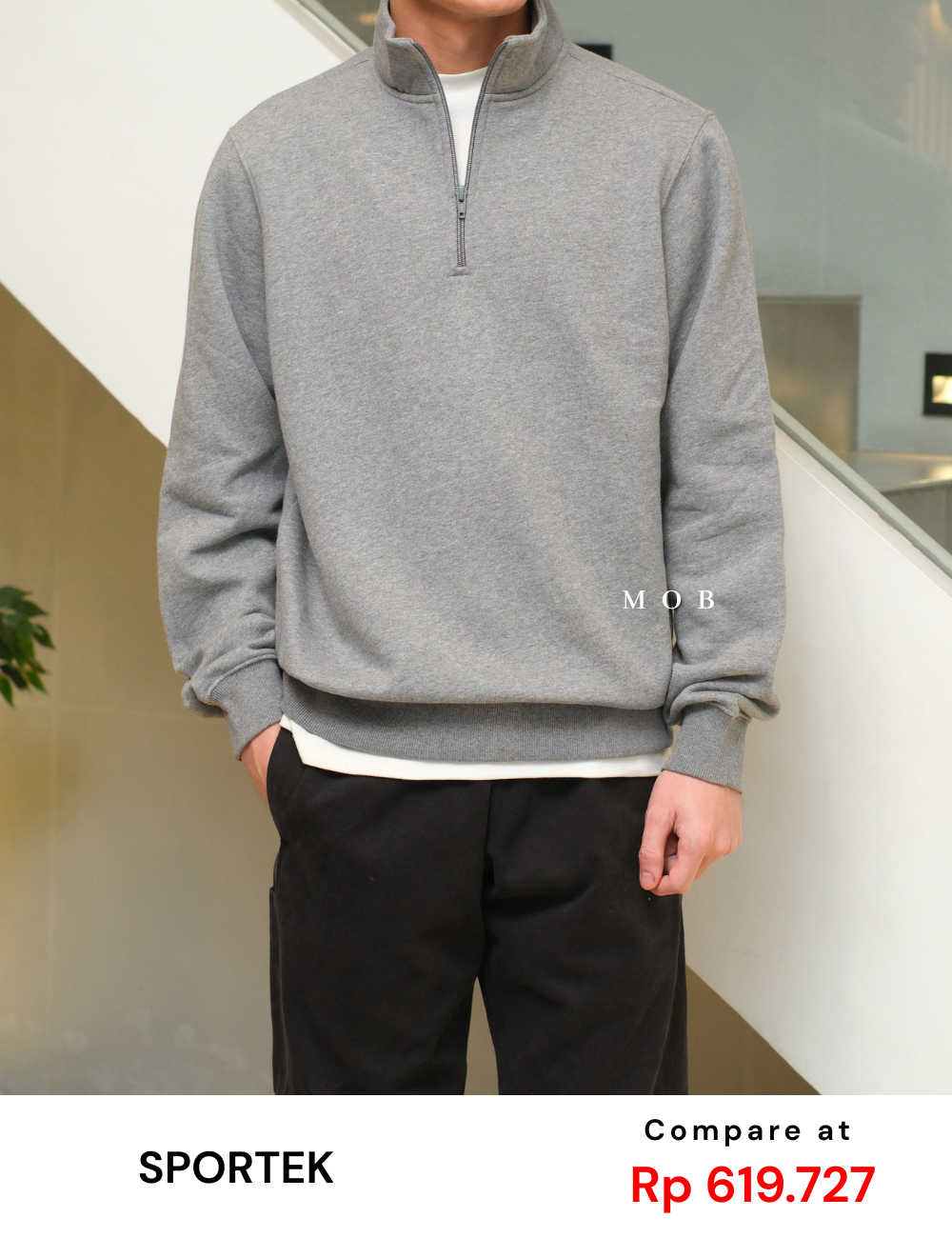 STSW05001D Basic 1/4 Zip Sweatshirt Grey