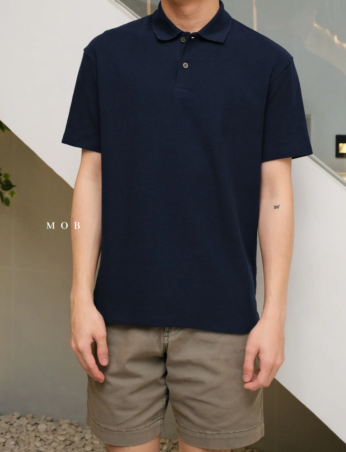 UNQPS01001 Waffle Polo Shirt Navy