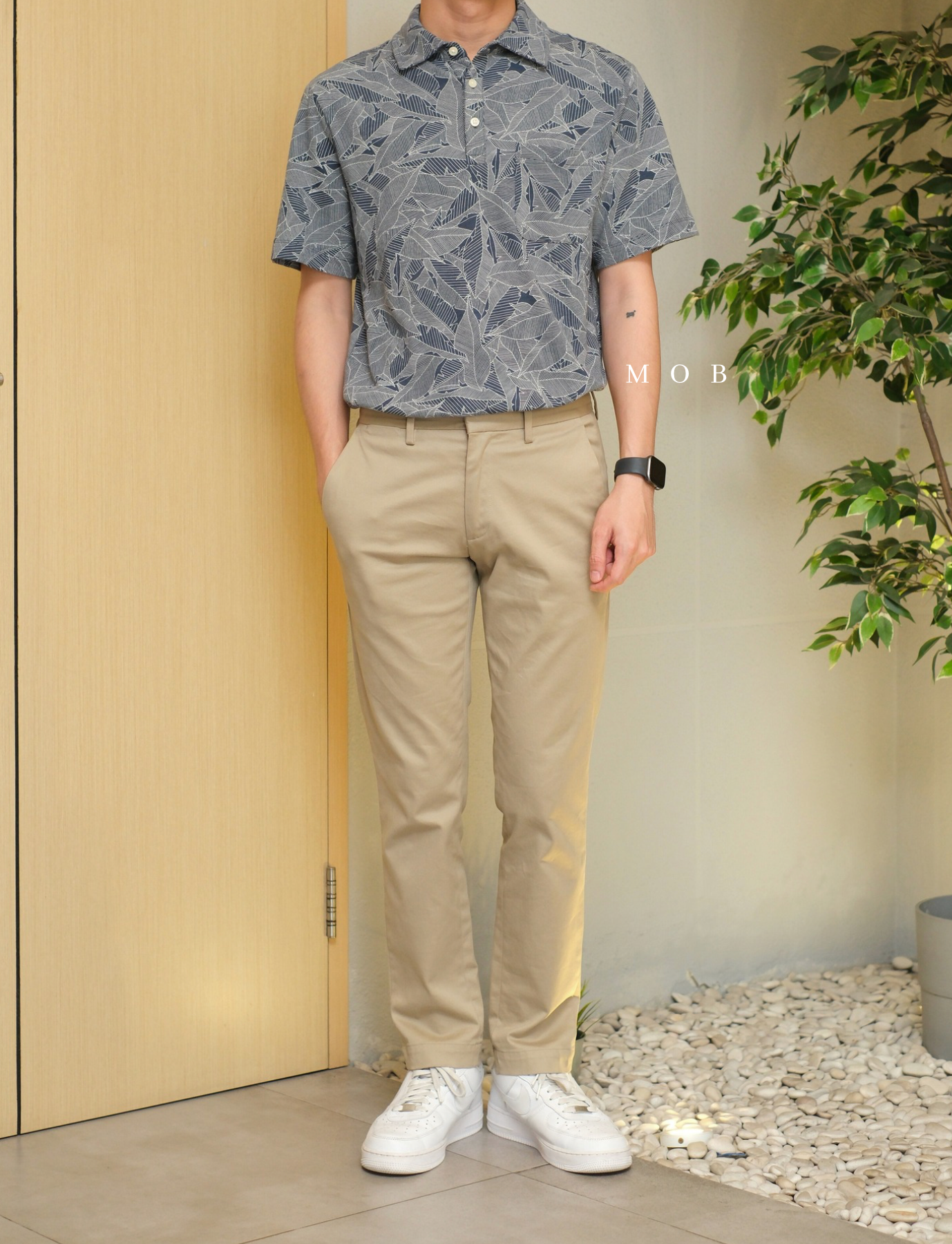 GFPS05002 Basic Polo Shirt Leaf Pattern Navy Grey "SI MEWAH"