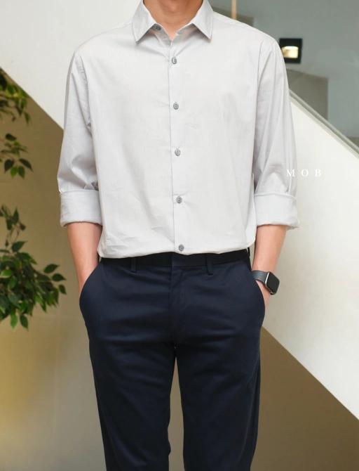 Image of AFLSS01001B Regular Stripe LS Shirt White
