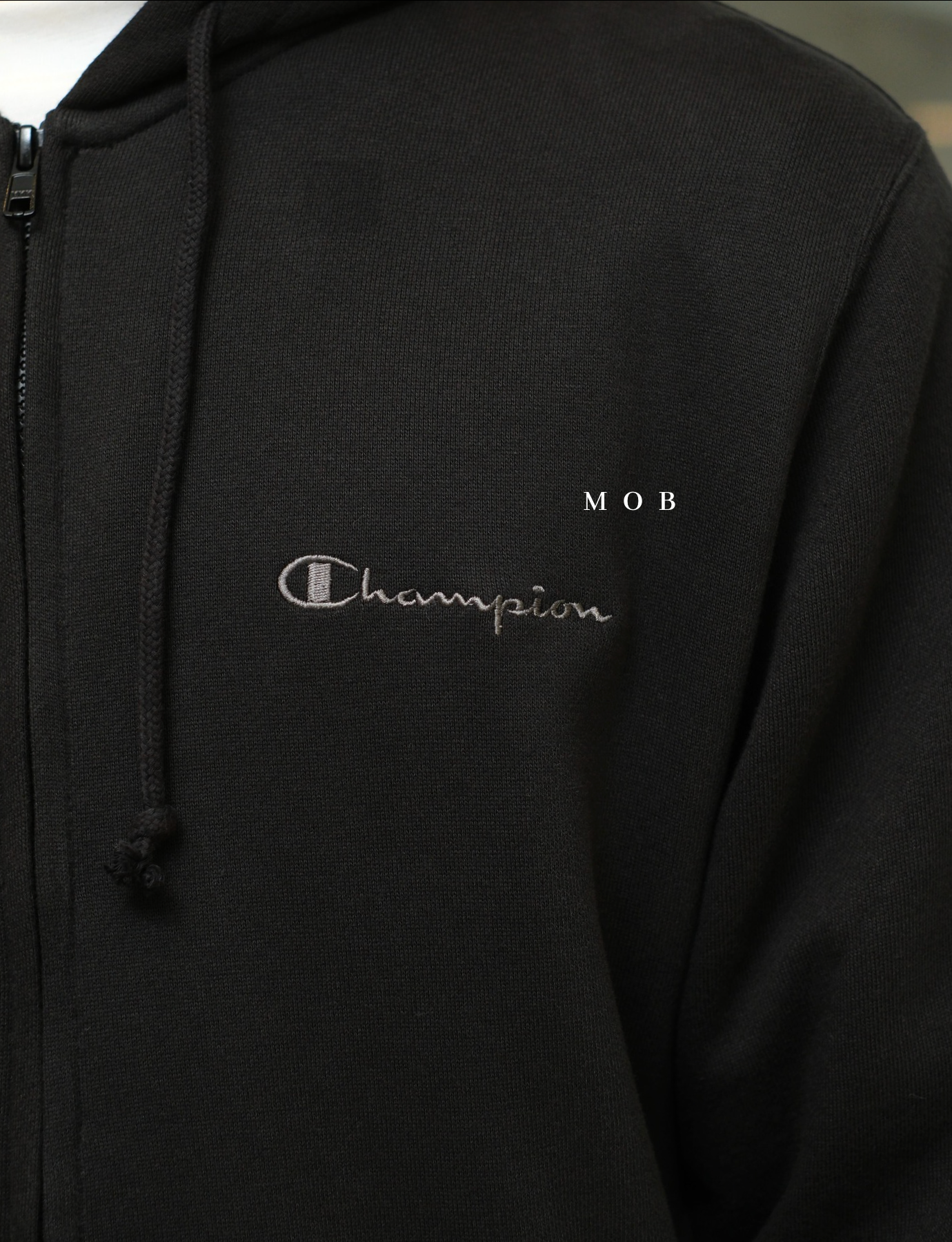 CHMPFZ04003 Script Logo Full Zip Hoodie Black
