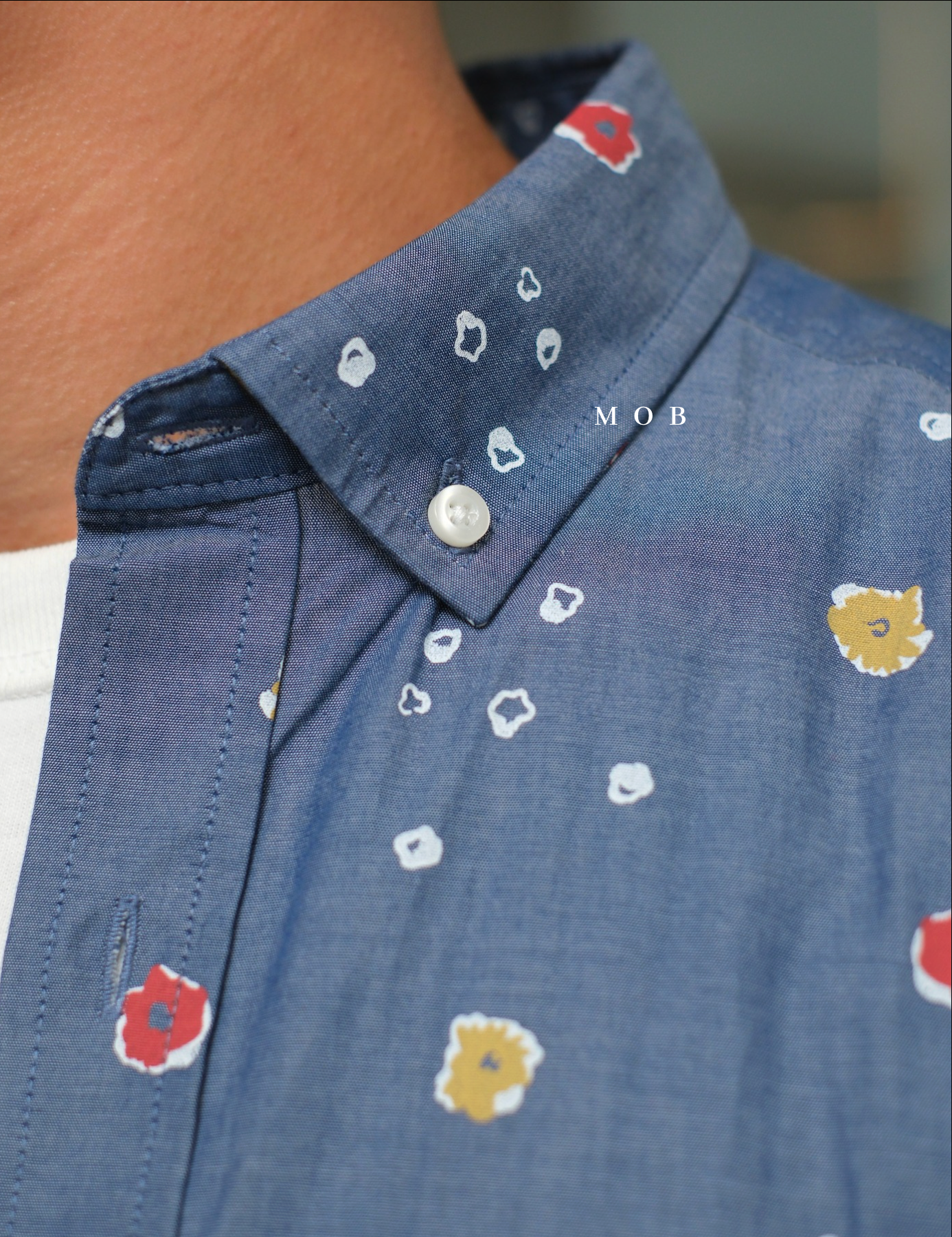 CLRSSS03011 Floral Pattern SS Shirt Denim Blue