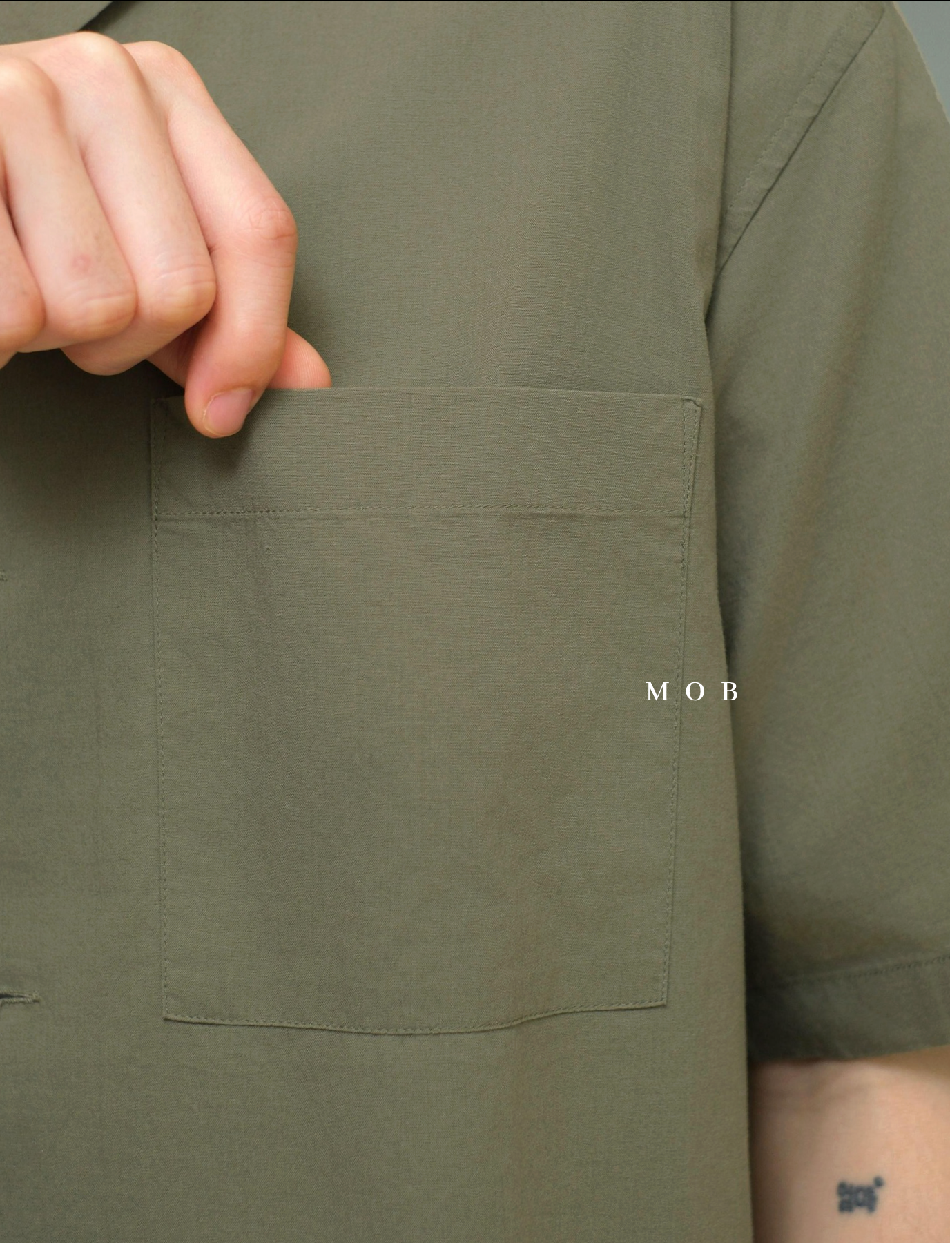 UNQSSS05001A Cotton Open Collar SS Shirt Olive