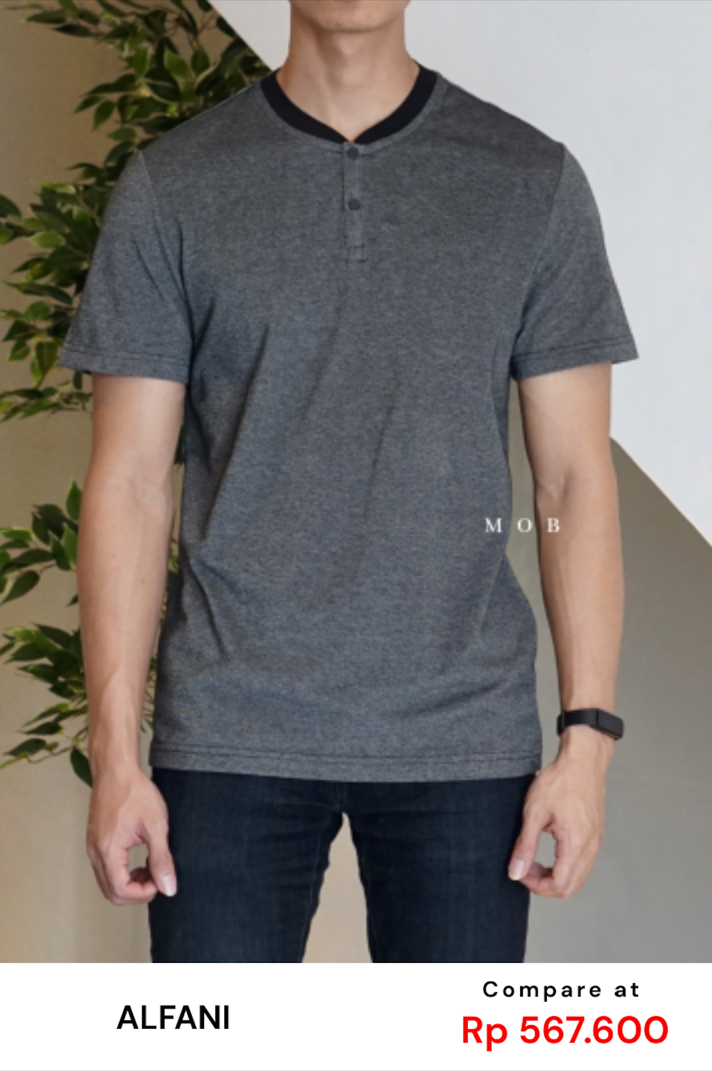 AFSST01001 Snap Button Henley Tee Dark Grey