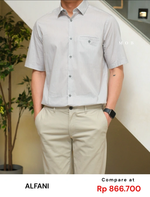Image of AFSSS01002B Stretch Modern Pocket SS Shirt White Stripe