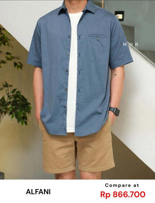Image of AFSSS01002A Stretch Modern Pocket SS Shirt Blue Stripe