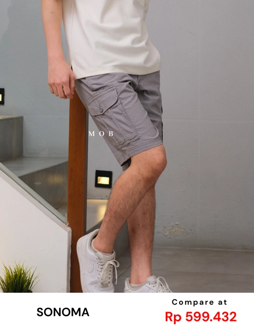 Image of SNMSR03002B Flexwear Ripstop Cargo Shorts Light Grey Textured