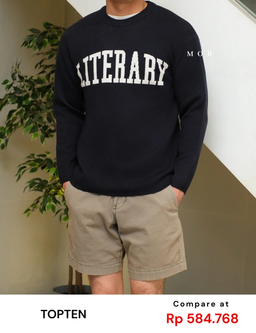Image of TOPSW01002 Literary Knit Sweatshirt Navy 
