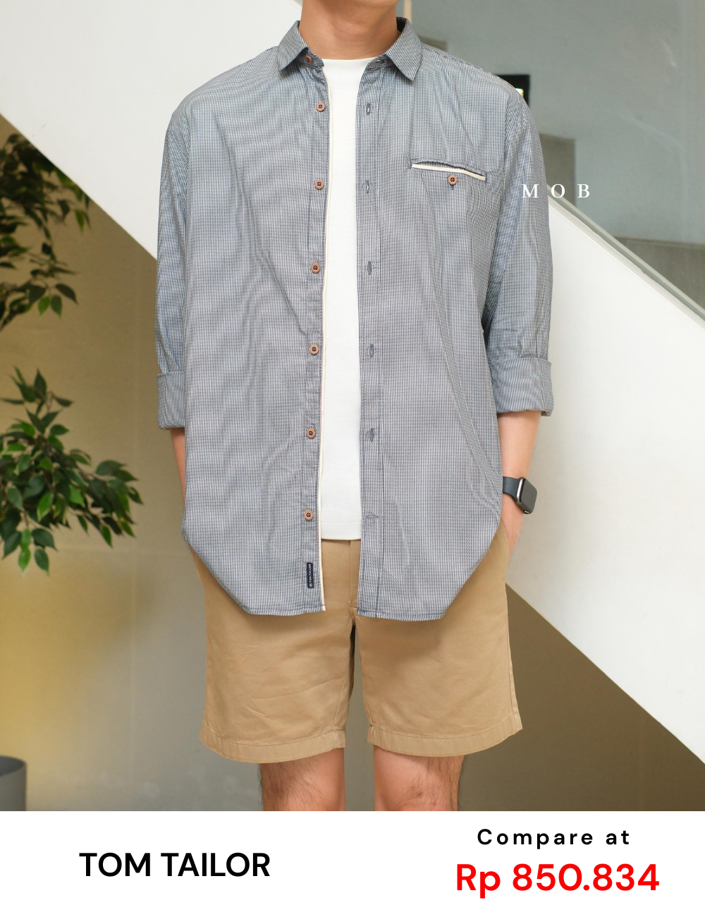 TTLSS03006 Regular Pocket LS Shirt Navy White Stripy Structure