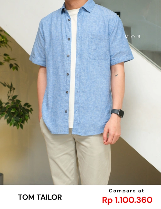 Image of TTSSS01001 Regular LINEN Pocket SS Shirt Blue