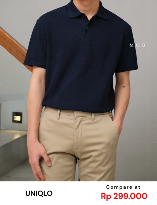 Image of UNQPS01001 Waffle Polo Shirt Navy 