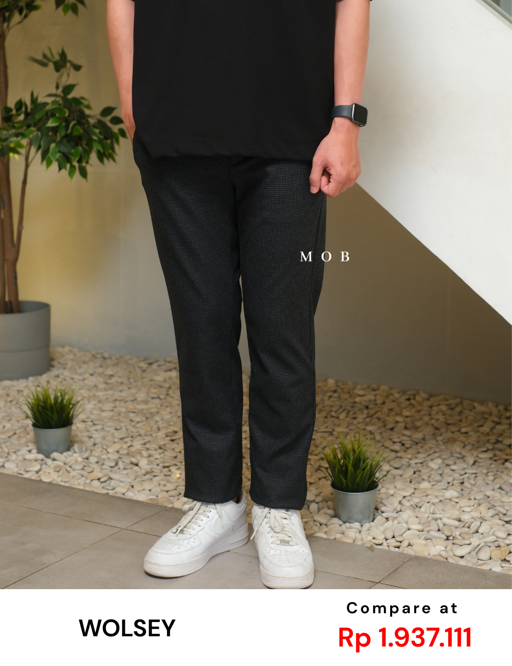 WSYPT01003 Power Basic Pants Black Herringbone
