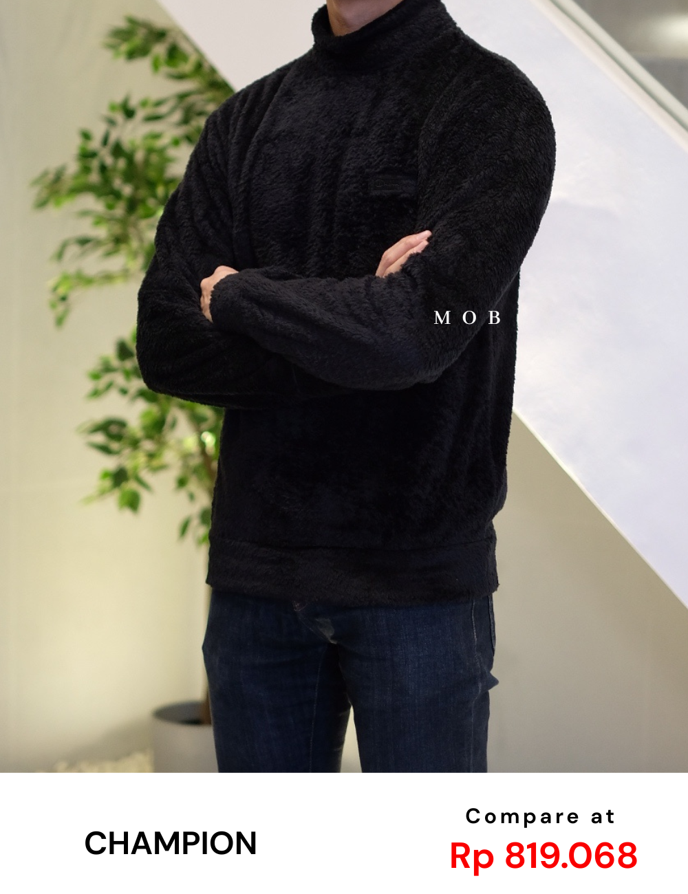 CHMPSW05001B Fur Sherpa Mock Neck Sweatshirt Black (XXL ONLY)
