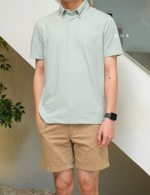 Image of ARK01SSP016 Hybrid Button Down Collar Polo Shirt Jade Green