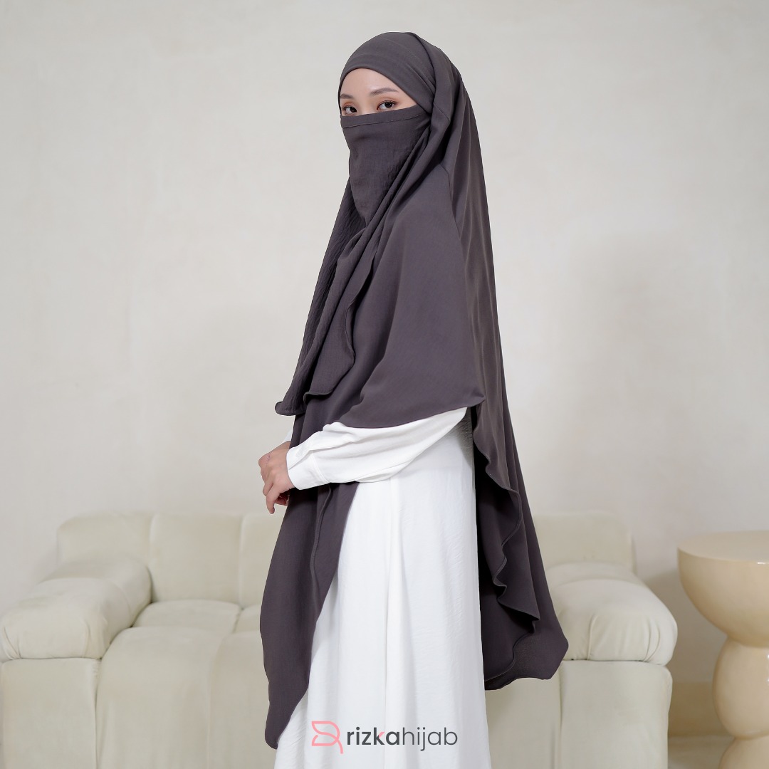 RIZKA HIJAB Shafeeya French Khimar Only Airflow Premium Syari Crinckle Polos Arab Turkey Umroh Haji