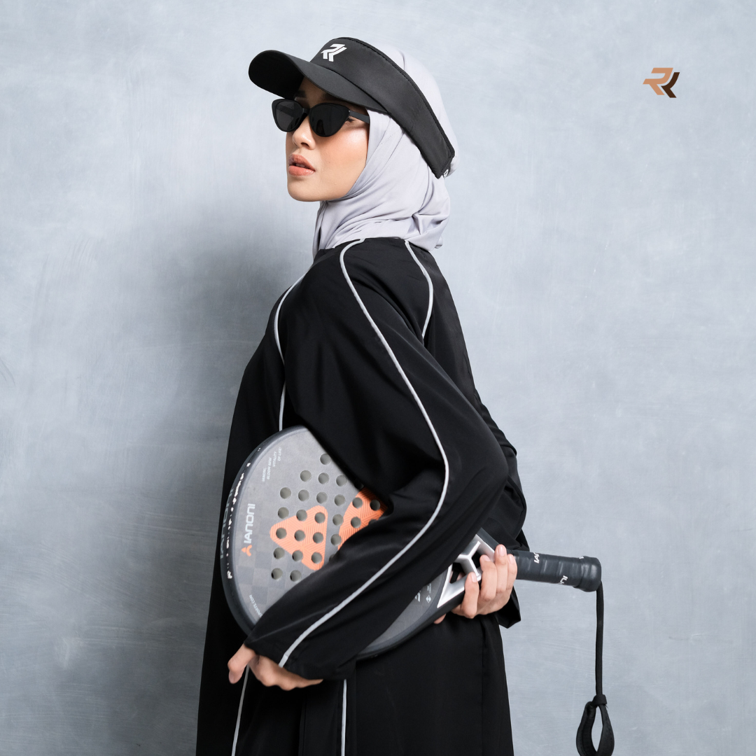 ROKUROKU.ID | Hira Sporty - Gamis Olahraga Reflektif Stripe Baju Olahraga Wanita Muslim Anti UV Syar'i