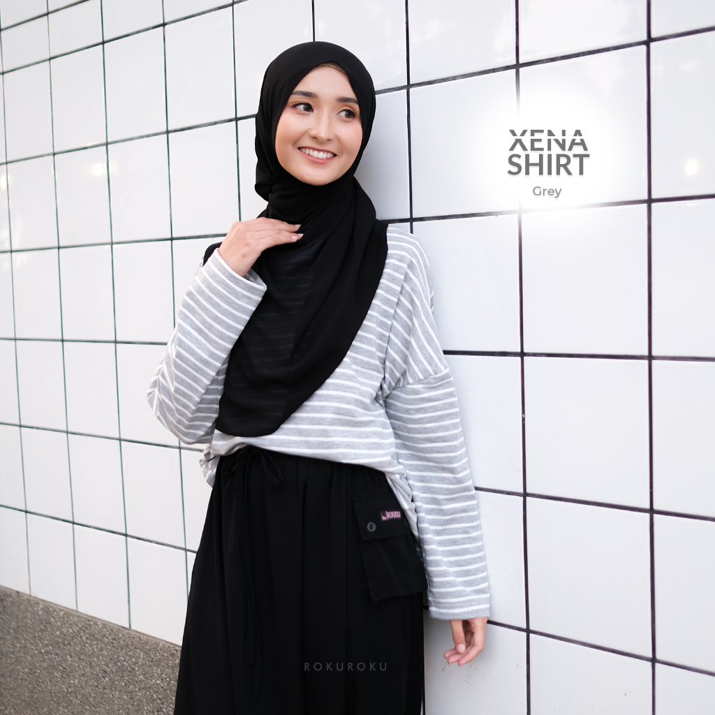 ROKUROKU.ID | Xena Shirt - Baju Olahraga Atasan Wanita Kaos Stripe Salur Lengan Panjang All Size