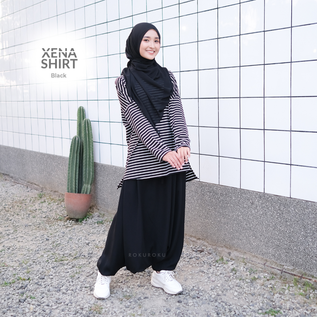 ROKUROKU.ID | Xena Shirt - Baju Olahraga Atasan Wanita Kaos Stripe Salur Lengan Panjang All Size