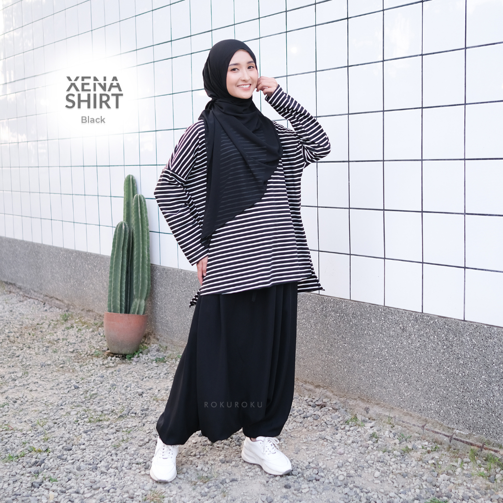 ROKUROKU.ID | Xena Shirt - Baju Olahraga Atasan Wanita Kaos Stripe Salur Lengan Panjang All Size