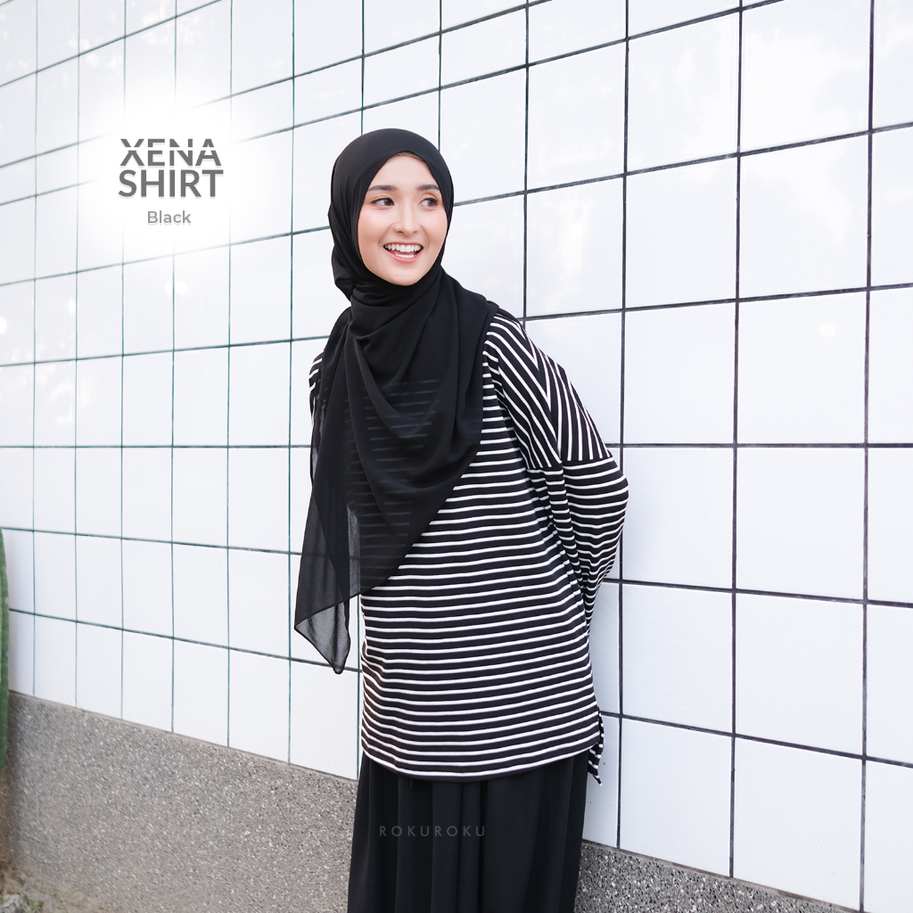 ROKUROKU.ID | Xena Shirt - Baju Olahraga Atasan Wanita Kaos Stripe Salur Lengan Panjang All Size
