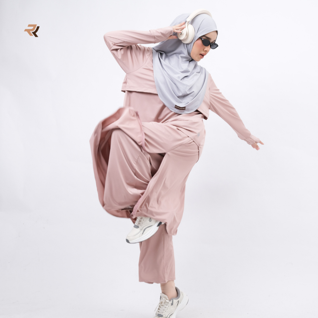 ROKUROKU.ID | Kila Sporty Set - One Set Setelan Baju Olahraga Muslimah Syari Rok Celana Skort Jersey Spandex Premium