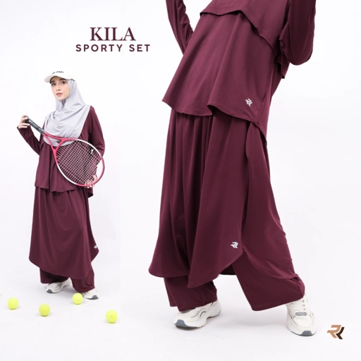 ROKUROKU.ID | Kila Sporty Set - One Set Setelan Baju Olahraga Muslimah Syari Rok Celana Skort Jersey Spandex Premium