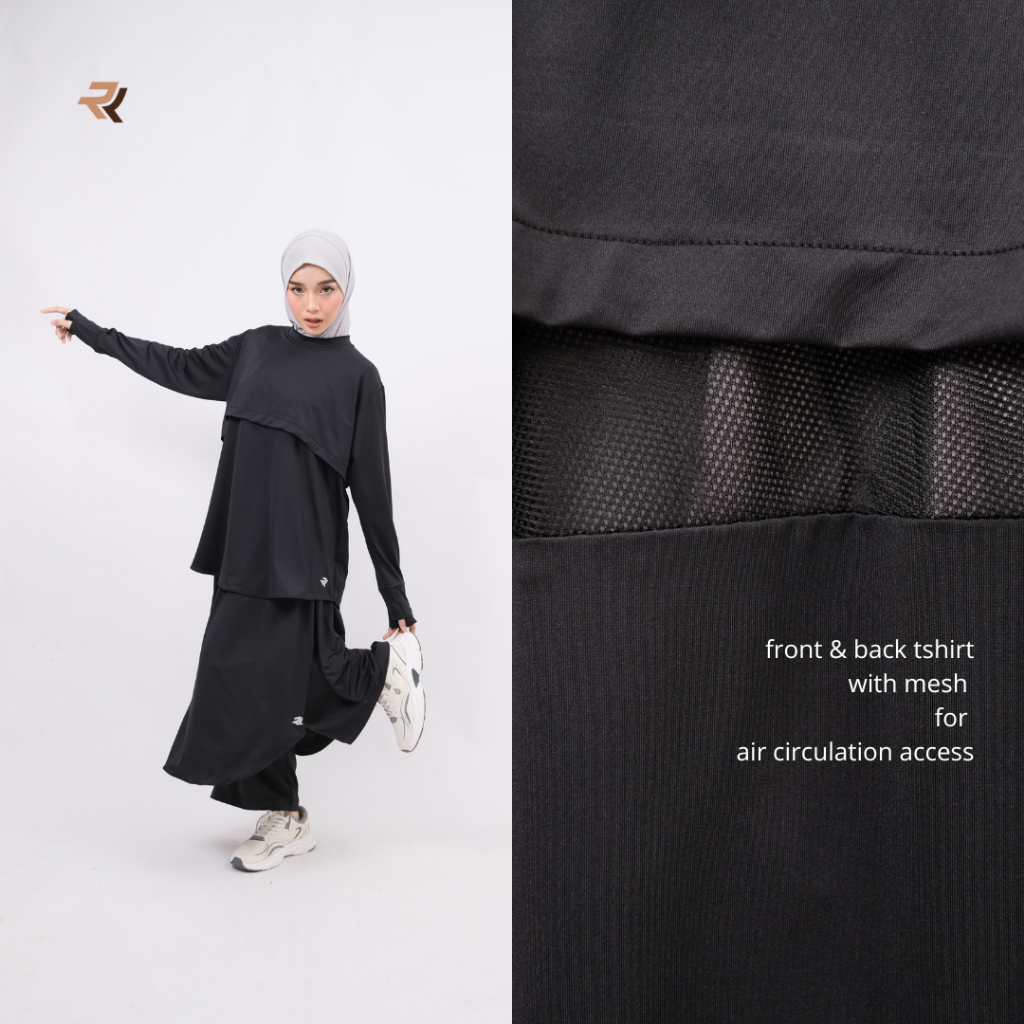 ROKUROKU.ID | Kila Sporty Set - One Set Setelan Baju Olahraga Muslimah Syari Rok Celana Skort Jersey Spandex Premium