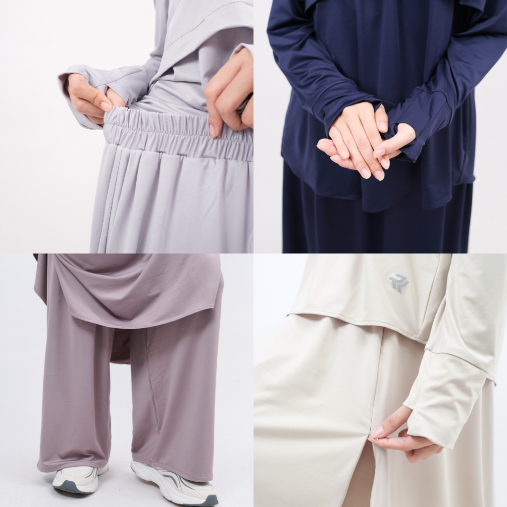 ROKUROKU.ID | Kila Sporty Set - One Set Setelan Baju Olahraga Muslimah Syari Rok Celana Skort Jersey Spandex Premium