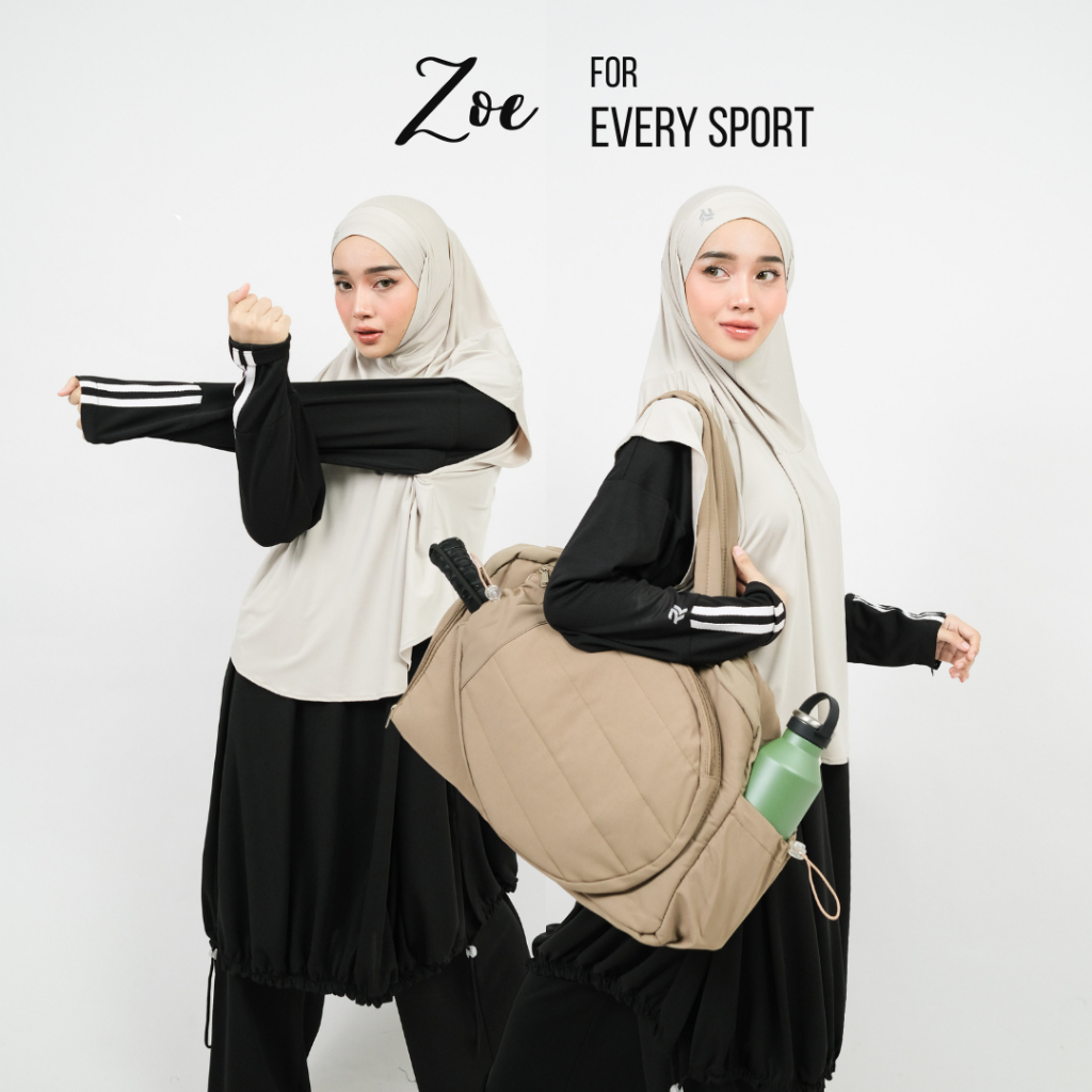 ROKUROKU.ID | Zoe - Khiban Sport Khimar Bandana Instant Sporty Bergo Syar'i Hijab Cooltech Jilbab Jersey Spandex Olahraga Premium