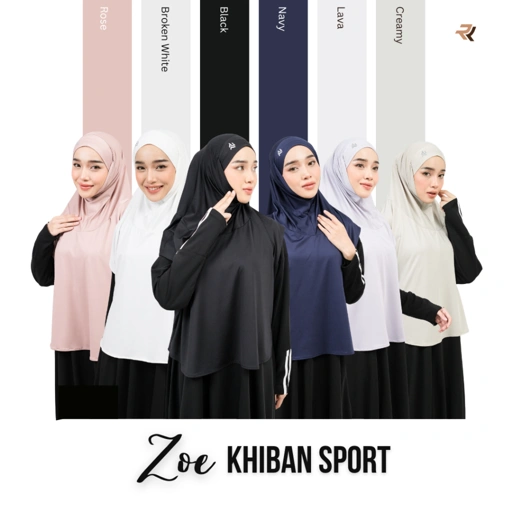 ROKUROKU.ID | Zoe - Khiban Sport Khimar Bandana Instant Sporty Bergo Syar'i Hijab Cooltech Jilbab Jersey Spandex Olahraga Premium