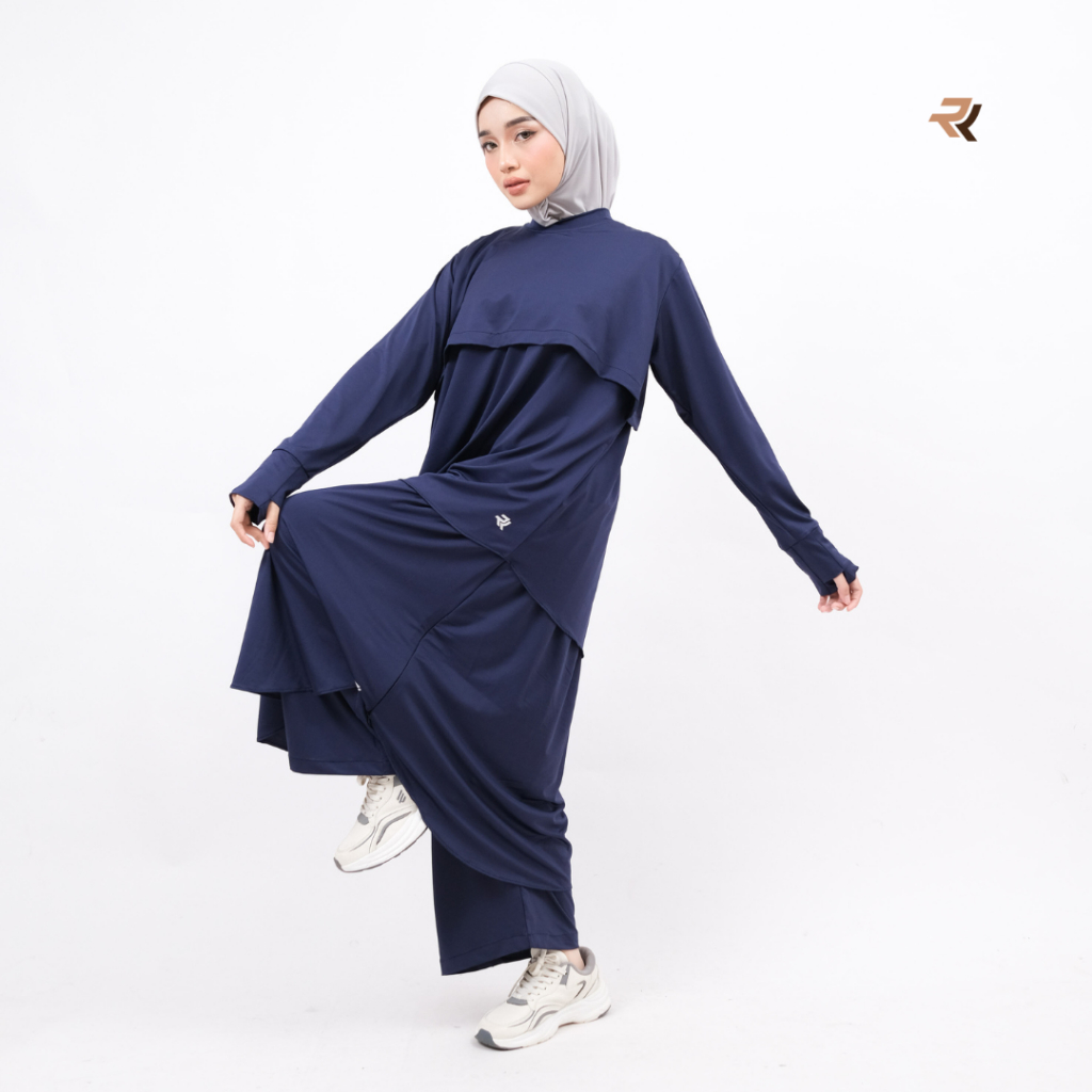 ROKUROKU.ID | Kila Sporty Set - One Set Setelan Baju Olahraga Muslimah Syari Rok Celana Skort Jersey Spandex Premium