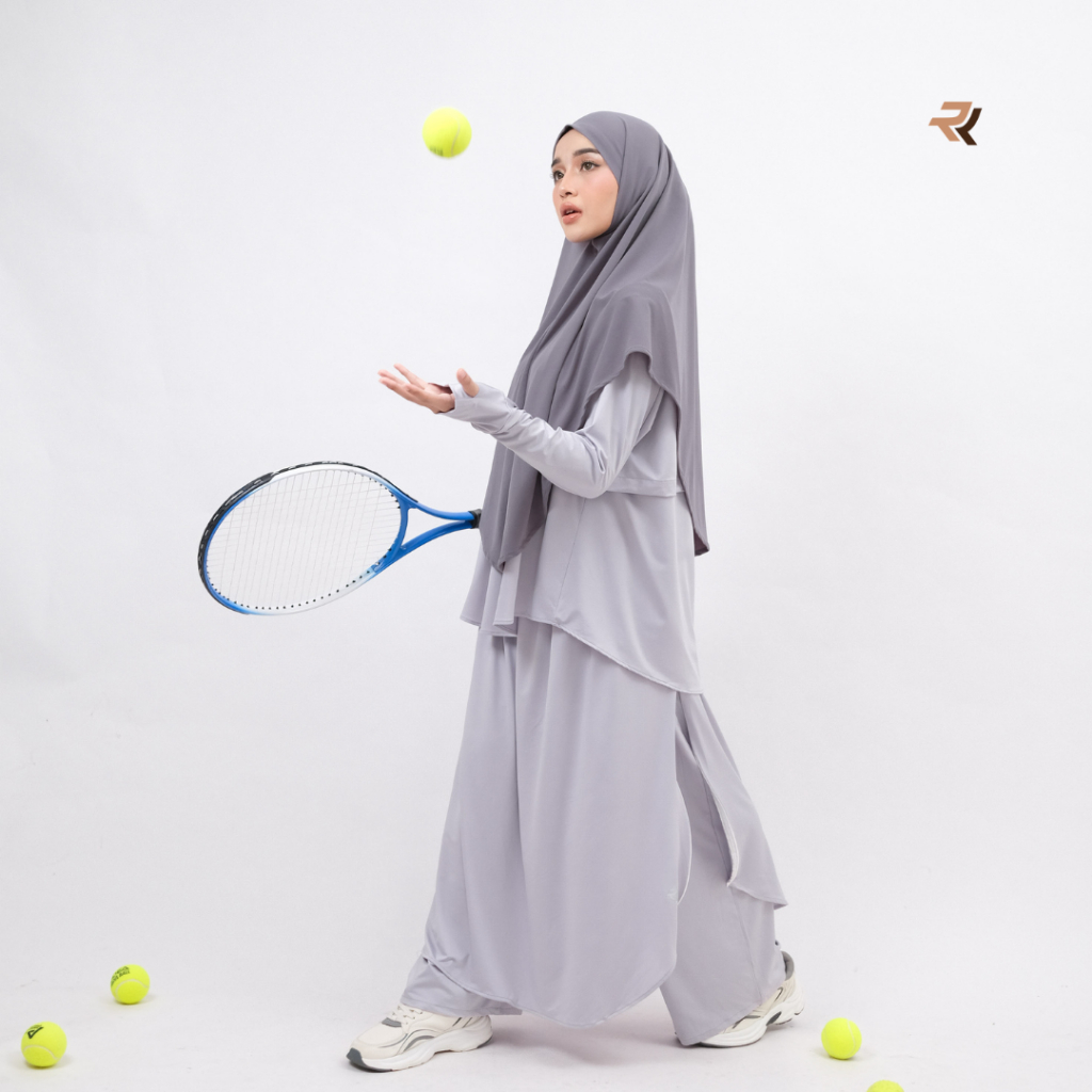 ROKUROKU.ID | Kila Sporty Set - One Set Setelan Baju Olahraga Muslimah Syari Rok Celana Skort Jersey Spandex Premium