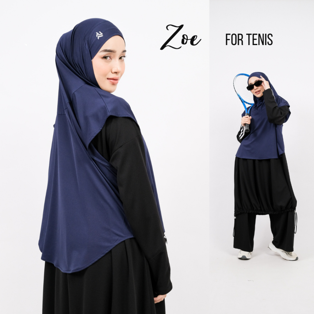 ROKUROKU.ID | Zoe - Khiban Sport Khimar Bandana Instant Sporty Bergo Syar'i Hijab Cooltech Jilbab Jersey Spandex Olahraga Premium