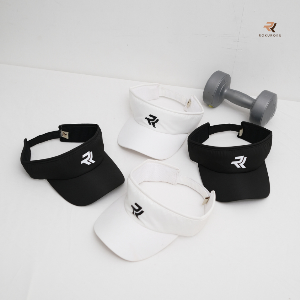 ROKUROKU.ID | Gayle - Topi Visor Sporty Hat Black White Unisex Olahraga Outdoor Golf Tennis Premium
