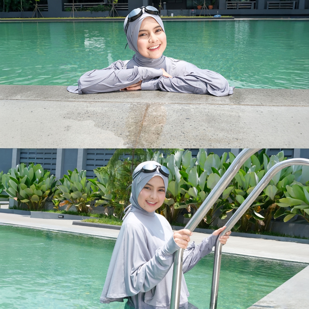 ROKUROKU.ID | Shaza - Swimwear Muslimah Modest Full Set Hijab to Toe Aqua Socks AntiSlip Baju Renang