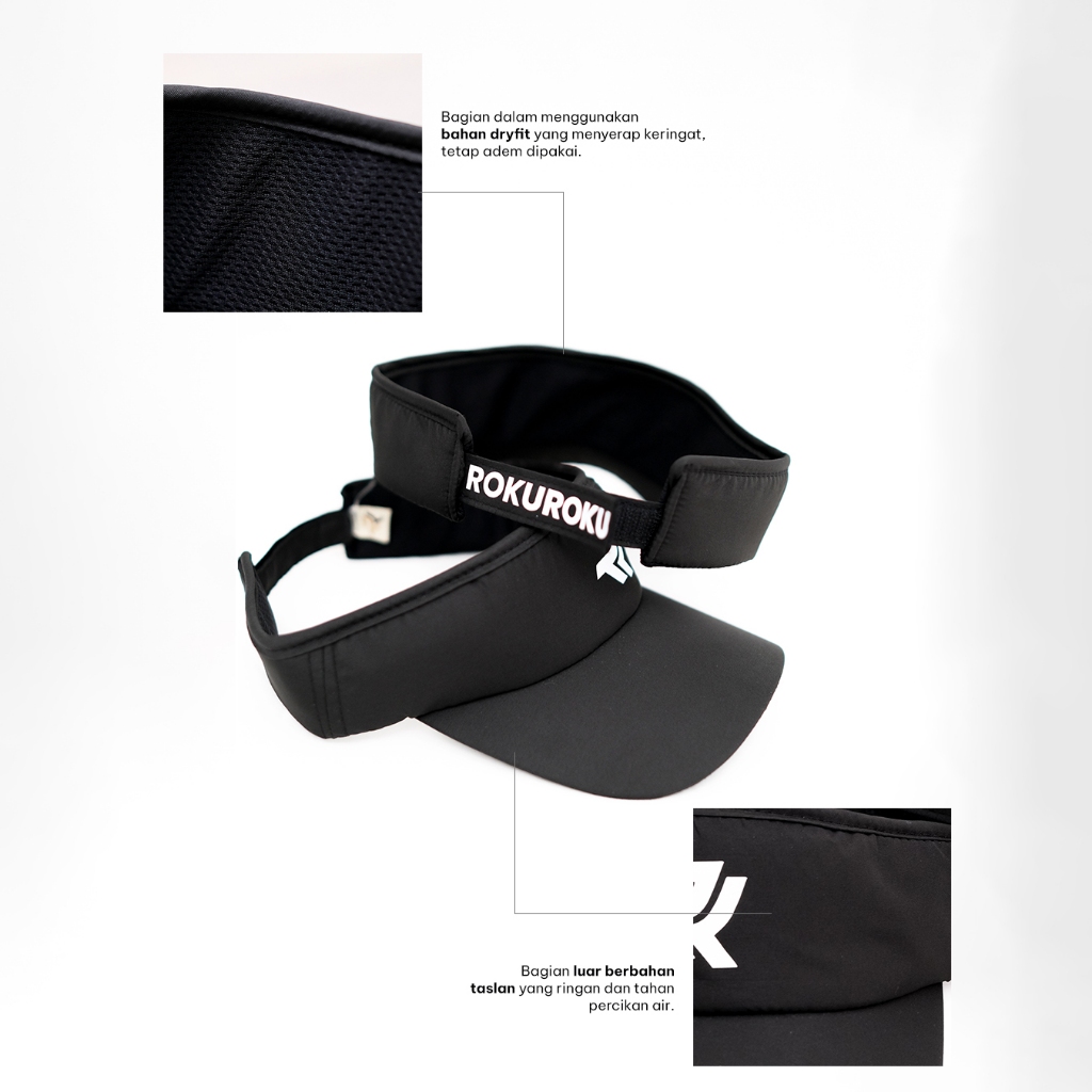 ROKUROKU.ID | Gayle - Topi Visor Sporty Hat Black White Unisex Olahraga Outdoor Golf Tennis Premium