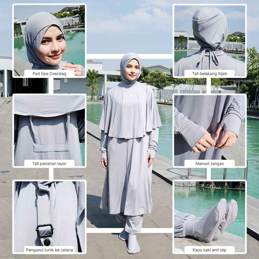 ROKUROKU.ID | Shaza - Swimwear Muslimah Modest Full Set Hijab to Toe Aqua Socks AntiSlip Baju Renang