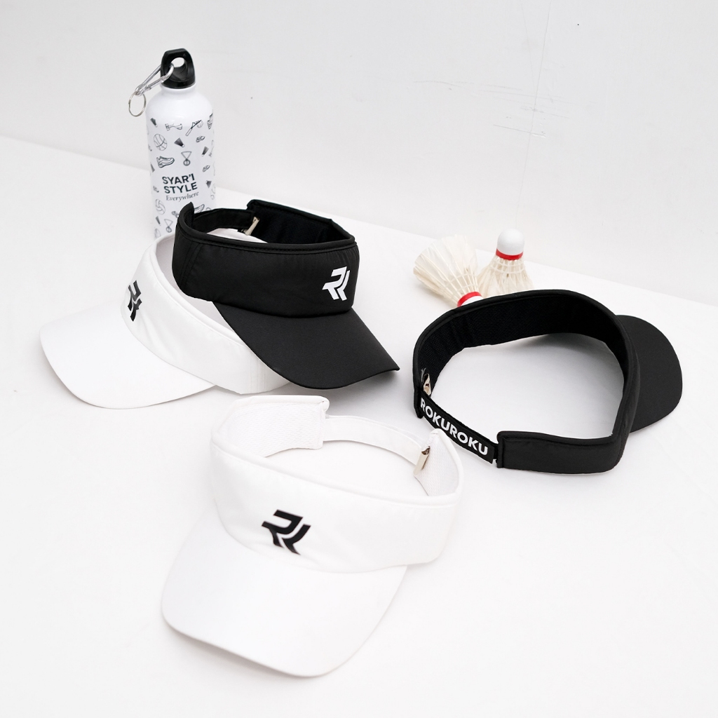 ROKUROKU.ID | Gayle - Topi Visor Sporty Hat Black White Unisex Olahraga Outdoor Golf Tennis Premium