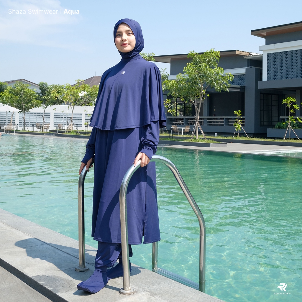ROKUROKU.ID | Shaza - Swimwear Muslimah Modest Full Set Hijab to Toe Aqua Socks AntiSlip Baju Renang