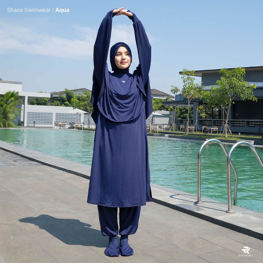 ROKUROKU.ID | Shaza - Swimwear Muslimah Modest Full Set Hijab to Toe Aqua Socks AntiSlip Baju Renang
