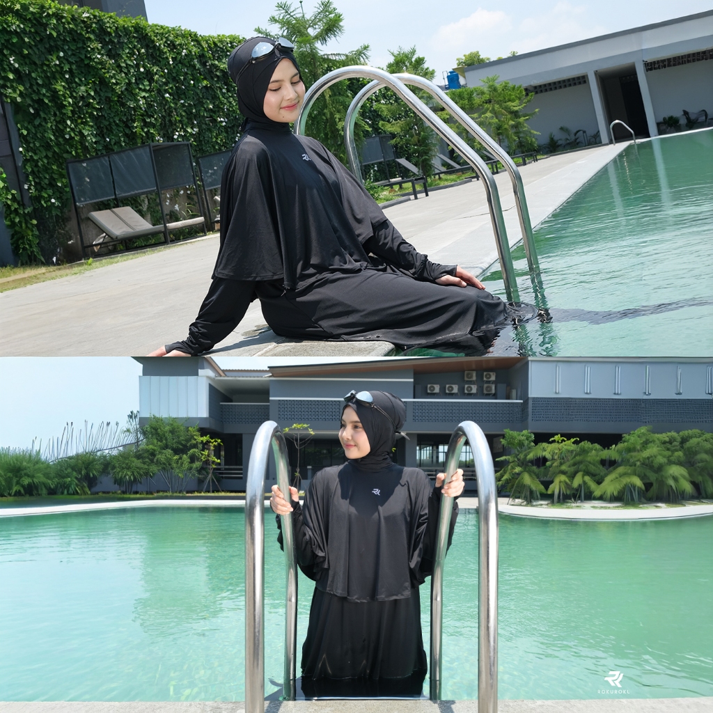 ROKUROKU.ID | Shaza - Swimwear Muslimah Modest Full Set Hijab to Toe Aqua Socks AntiSlip Baju Renang