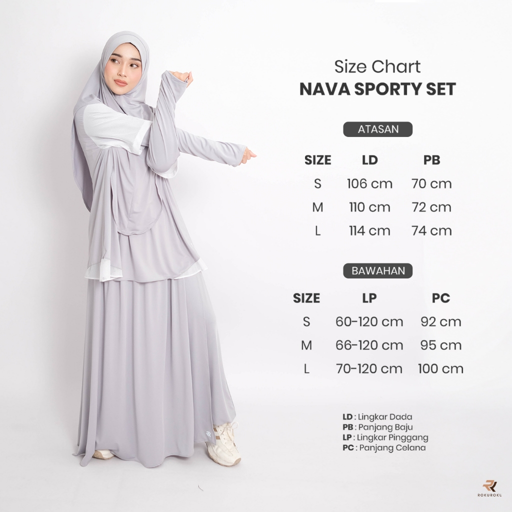 ROKUROKU.ID | Nava Sporty -  Setelan Baju Olahraga Wanita Muslim One Set Rok Celana Jersey Premium