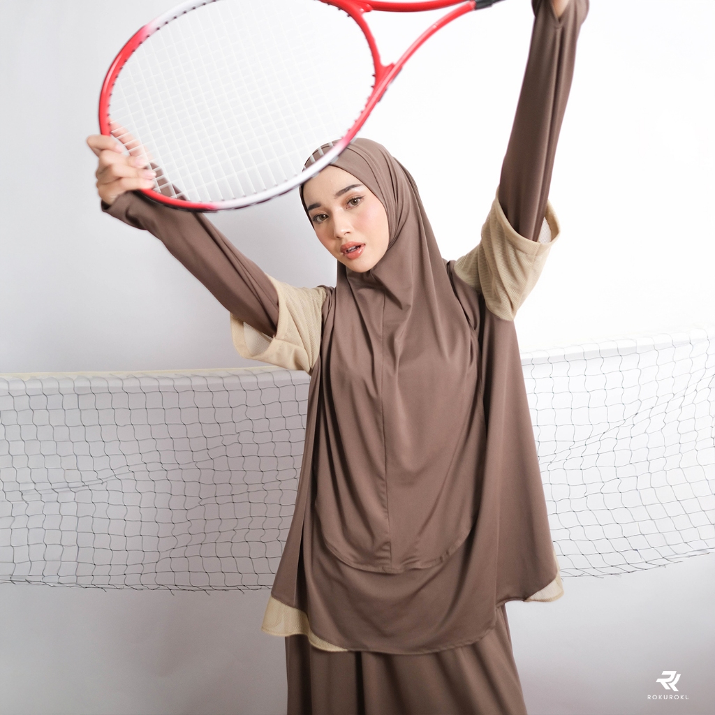 ROKUROKU.ID | Nava Sporty -  Setelan Baju Olahraga Wanita Muslim One Set Rok Celana Jersey Premium